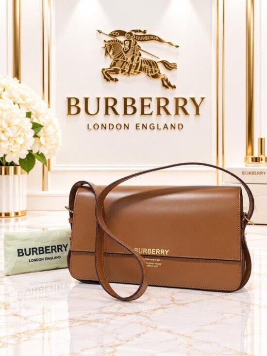 Burberry Handbags - Authentic Burberry Brown Leather Shoulder Bag Logo Flap Dust Bag Luxury